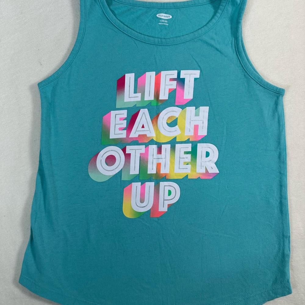 Old Navy Kids’ Teal Tank Top with Multicolor Graphic Size L (10/12)